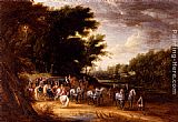 Louis Canvas Paintings - Louis XIV In A State Coach Accompanied By His Gentlemen
